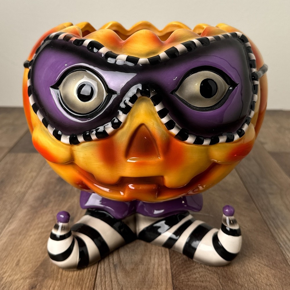 Masked Jack-O-Lantern Pumpkin Halloween‎ Candy Bowl Vintage